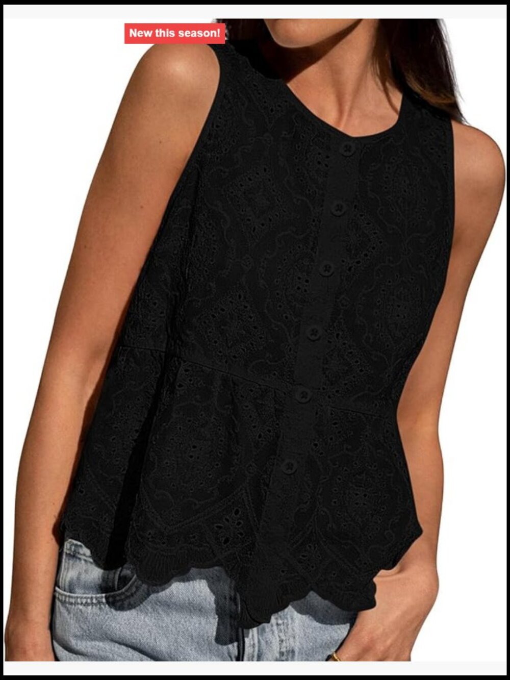 Embroidered Eyelet Peplum Tank Top - Sleeveless Cotton